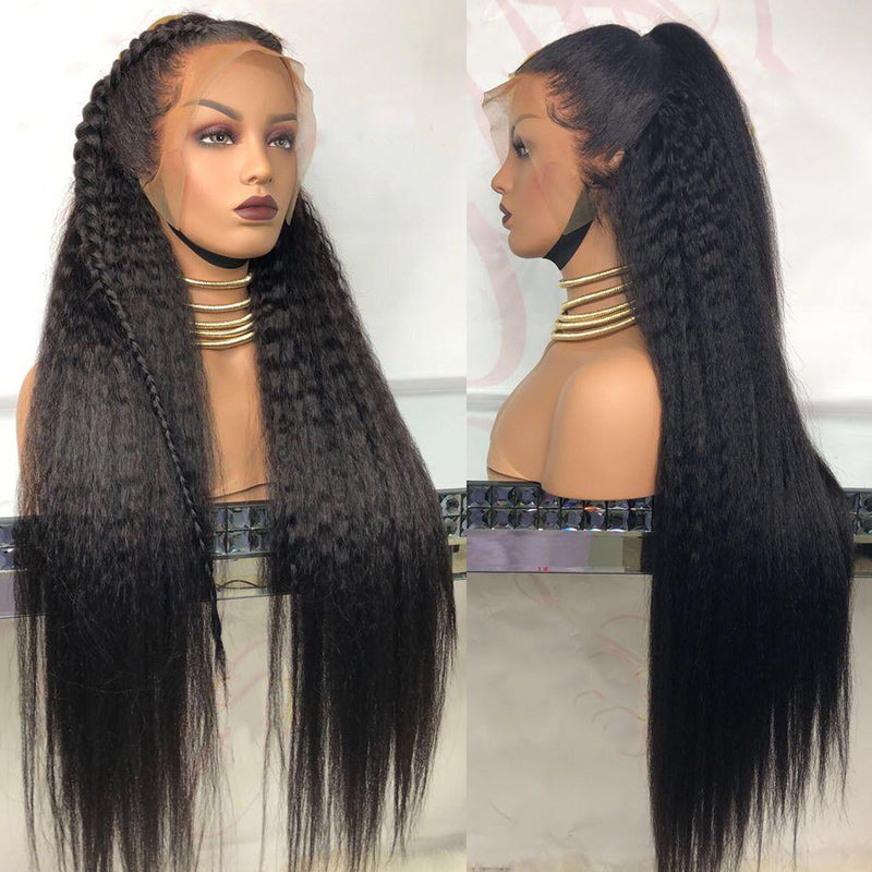 13x6 HD Full Lace Frontal Wigs Invisible HD Lace Kinky Straight Front Wigs Pre Bleached Knots Plucked Hairline