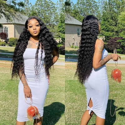 13x6 HD Full Lace Frontal Wigs Invisible HD Lace Deep Wave Front Wigs Pre Bleached Knots Plucked Hairline