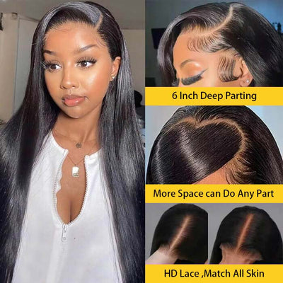 13x6 HD Full Lace Frontal Wigs Invisible HD Lace Straight Front Wigs Pre Bleached Knots Plucked Hairline