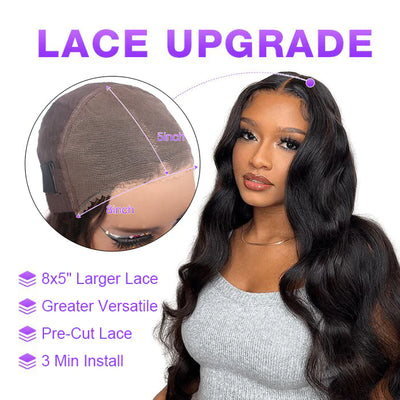 8*5 Pre Cut HD Lace Closure Wigs Straight/Body Wave Glueless Put On And Go Wig Pre Bleached Knots