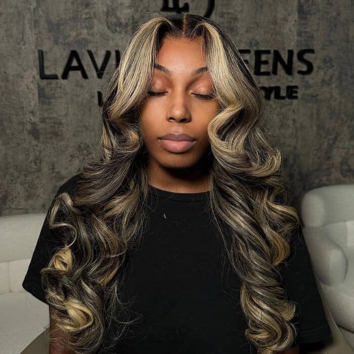 Highlight Honey Blonde Lace Wig  Curtain Bangs Wigs Colored Body Wave Human Hair Wig 13x4/5x5 HD Lace Closure Wigs