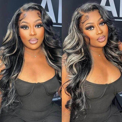 Subella Blonde Highlights HD Lace Front Wigs Body Wave Glueless Wigs Black Wig with #613 Blonde Highlight