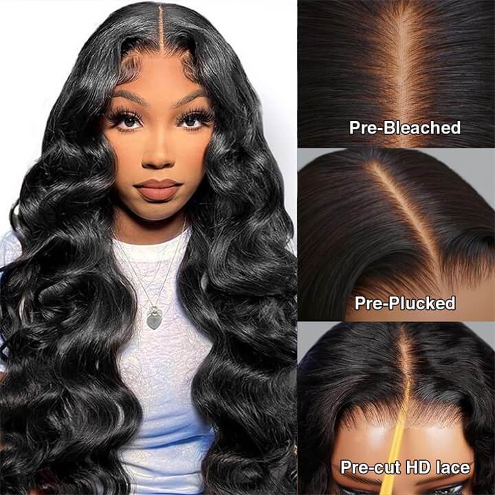 Subella Hair Ready and Go Glueless Wigs Pre Cut 8x5 HD Lace Body Wave Wig Undetectable Lace Closure Pre Bleached Knots Human Hair Wigs