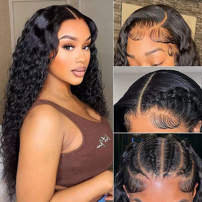 13x6 HD Full Lace Frontal Wigs Invisible HD Lace Deep Wave Front Wigs Pre Bleached Knots Plucked Hairline