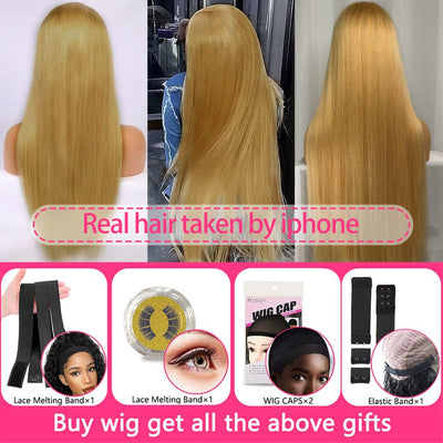 #27 Honey Blonde Straight Colored 13x4 HD Lace Frontal Wigs and 4x4 Lace Closure Wigs