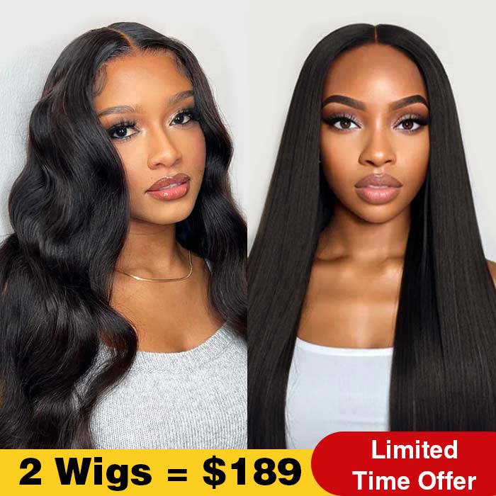 2Wigs $189 | 8x5 Glueless Body Wave Wig + 8x5 Glueless Straight Put on & Go HD Lace Wig Flash Sale