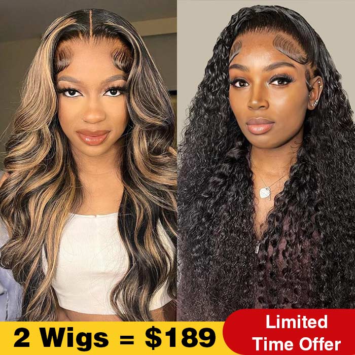 2Wigs $189 | 8x5 Wear & Go Highlight Body Wave Wig & Pre Cut Lace Glueless Water Wave Wig Flash Sale