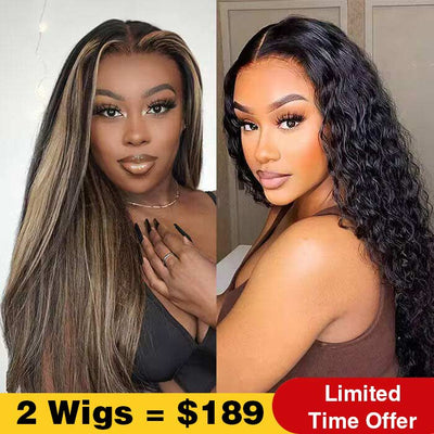2Wigs $189 | Balayage Highlight Straight Glueless Wig + 8x5 Pre Cut Lace Deep Wave Wig Flash Sale