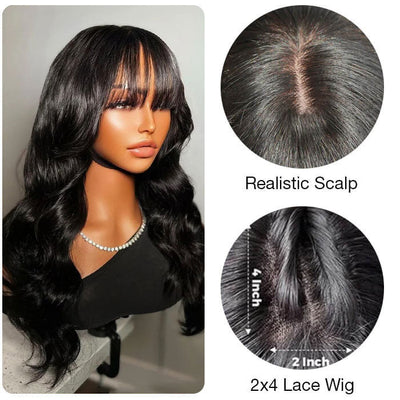 2Wigs $189 Straight Pre Cut Lace Glueless Wig + Body Wave Human Hair Wig With Bangs Flash Sale