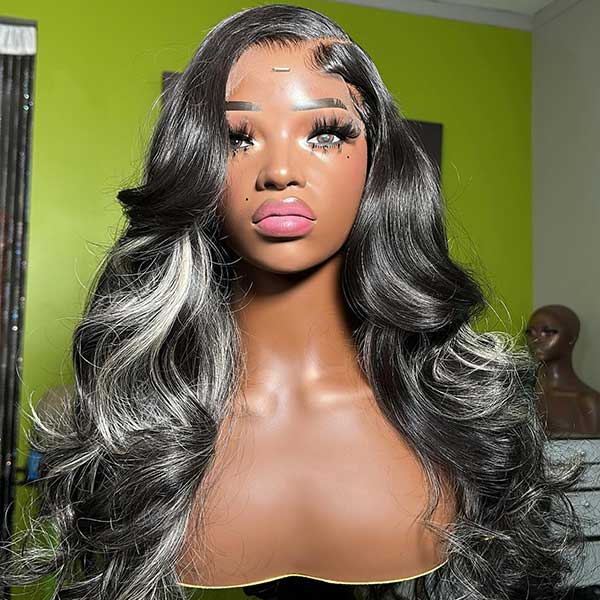Subella Blonde Highlights HD Lace Front Wigs Body Wave Glueless Wigs Black Wig with 