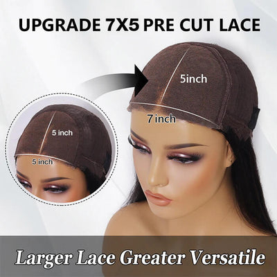 7X5 Pre Cut HD Lace Closure Wigs Glueless Kinky Straight Human Hair Wigs With Deep Part
