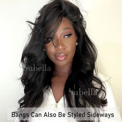 Curtain Bangs Glueless HD Lace Wig Chic Retro Body Wave Human Hair Wigs with Adjustable Strap