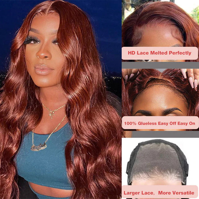Subella Hair| 8x5 HD Lace Put On And Go Glueless Wigs Reddish Brown Body Wave & Water Wave Pre-Cut Lace