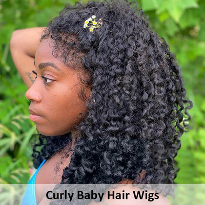 4C Hairline Wig Deep Wave Invisible Lace Front Wigs Top Grade Human Hair With Curly Edges