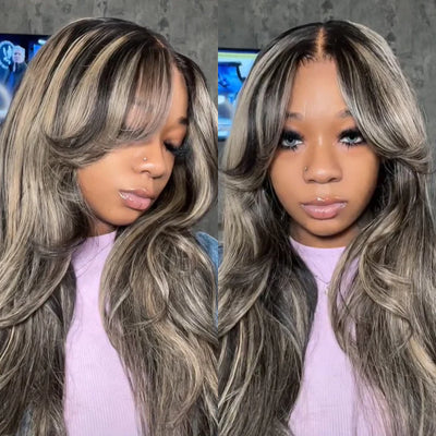 Highlight Honey Blonde Lace Wig  Curtain Bangs Wigs Colored Body Wave Human Hair Wig 13x4/5x5 HD Lace Closure Wigs