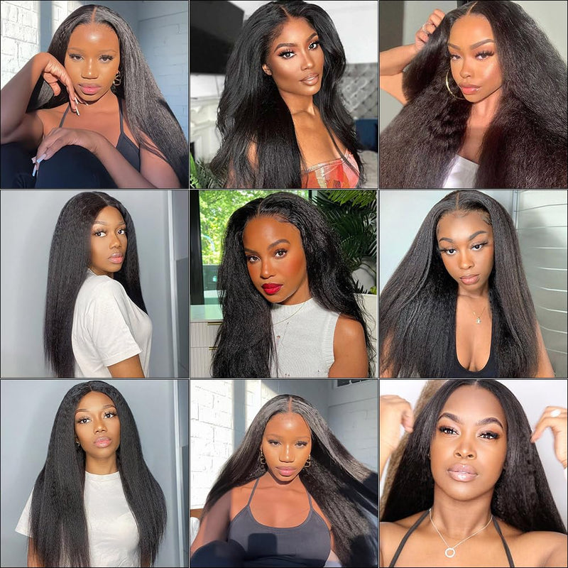 13x6 HD Full Lace Frontal Wigs Invisible HD Lace Kinky Straight Front Wigs Pre Bleached Knots Plucked Hairline