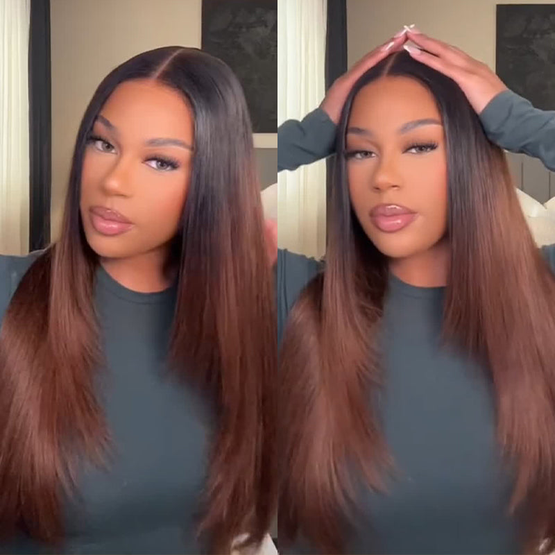 Ombre Brown Color Straight Human Hair Wigs Glueless HD Lace Wigs