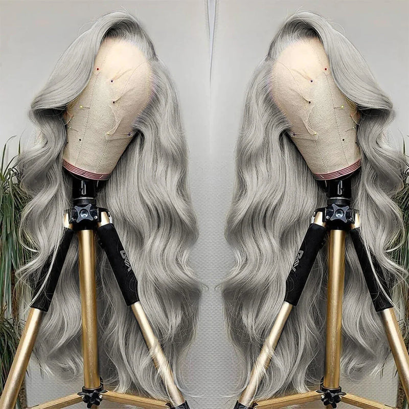 Grey Human Hair Body Wave Wig 13x4 HD Lace Frontal Wig Colored Human Hair Wigs For Women