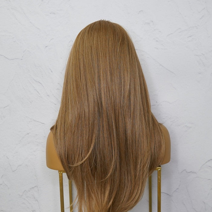 Curtain Bangs Caramel Blonde HD Lace Wig 1B/27 Colored Long Straight Ombre Human Hair Wig