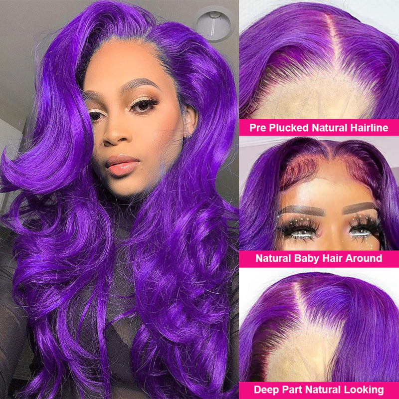 Purple Wigs 13x4 HD Transparent Lace Front Body Wave Wigs