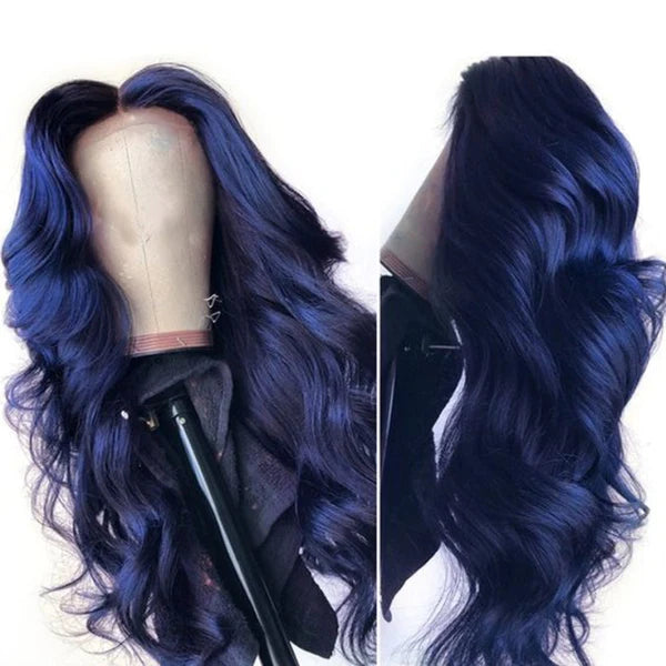 Curtain Bangs Wigs Bule Colored Body Wave Human Hair Wig 13x4/5x5 HD Lace Closure Human Hair Wig