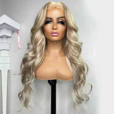 Curtain Bangs Blonde Hair With Highlights Wig Body Wave Glueless HD Lace Human Hair Wigs