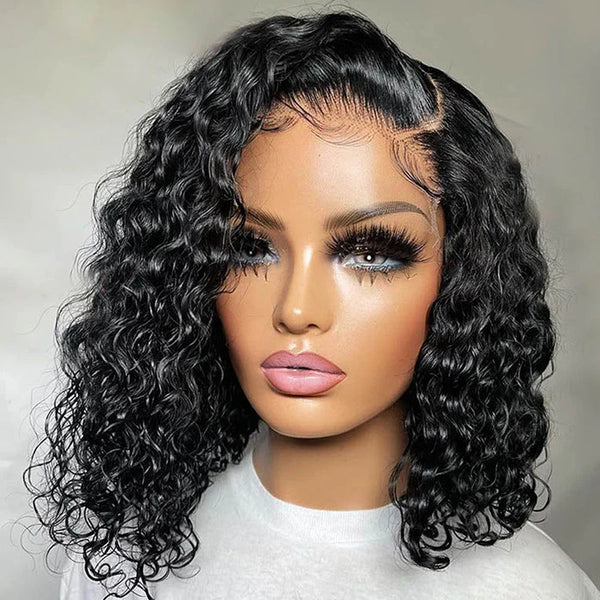 Asymmetrical Bob Wigs Deep Wave Bob Wigs HD Lace Wig with With Side Parting Short Cut Wigs