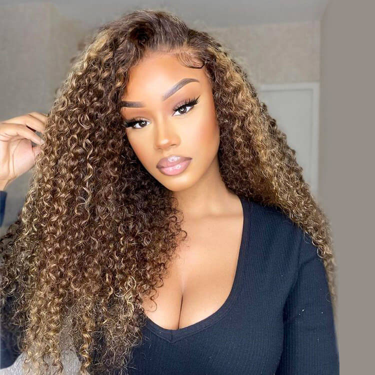 $98.9 Highlight Piano Color Wig 4x4 HD Lace Closure Wig Deep Curly Human Hair Wig Flash Sale