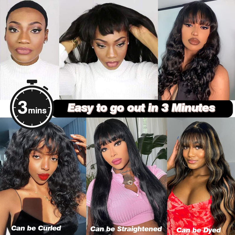 Body Wave Wig Top Lace Wig With Bangs Glueless Wigs 100% Human Hair| Beginner Friendly