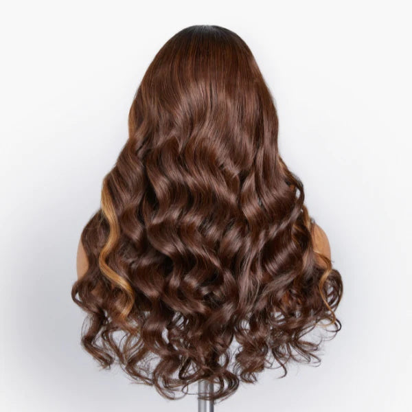 Brown Highlight Loose Wave Wigs 5x5/13x4/13x6 HD Lace Wig With Curtain Bangs