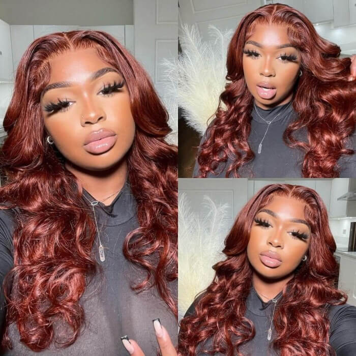 Subella 8x5 HD Lace Put On And Go Glueless Wigs Reddish Brown Body Wave Pre-Cut Lace Wigs