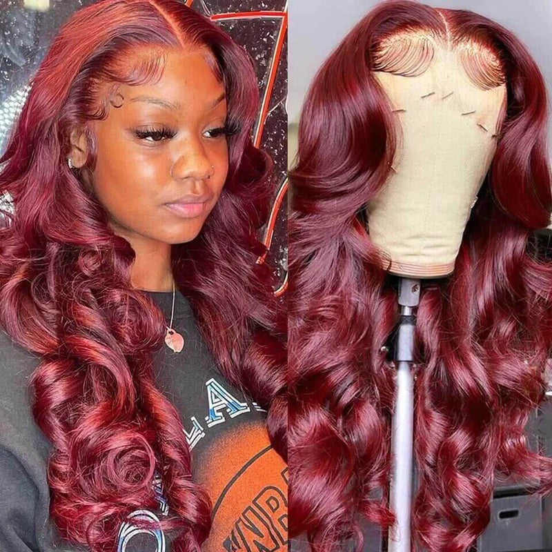 Burgundy 99j Wig Curly Human Hair Colored Wigs HD Transparent Lace Closure Wigs