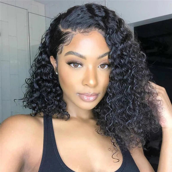 Asymmetrical Bob Wigs Deep Wave Bob Wigs HD Lace Wig with With Side Parting Short Cut Wigs