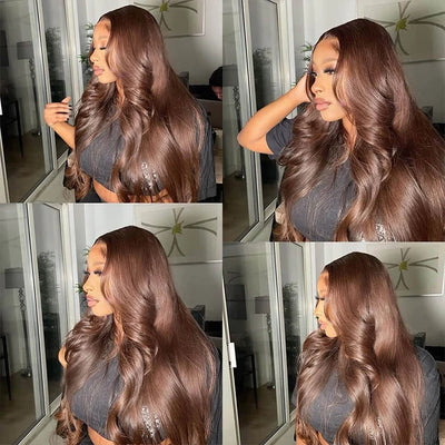 #4 Chocolate Brown Wig Body Wave Human Hair Colored Wigs HD Transparent Lace Closure Wigs