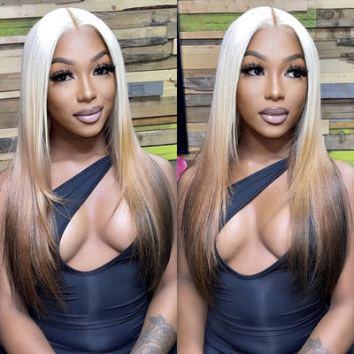 613 Blonde Ombre Lace Front Wig Brazilian Straight Human Hair Wigs With Adjustable Straps