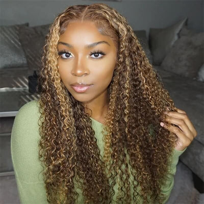 $98.9 Highlight Piano Color Wig 4x4 HD Lace Closure Wig Deep Curly Human Hair Wig Flash Sale