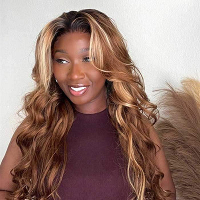 Brown Highlight Loose Wave Wigs 5x5/13x4/13x6 HD Lace Wig With Curtain Bangs