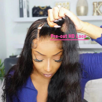 Pre Cut 4X4 HD Lace Closure Wigs Body Wave Human Hair Wig With Breathable Cap