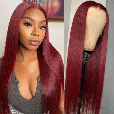 4X4 HD Lace Closure Wig Human Hair Wigs 99J Red Burgundy Pre-Plucked Remy Human Hair Straight Wig Wigs