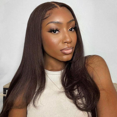 Straight Wig Human Hair Dark Brown Wig HD Lace Front Wig Colored Wigs