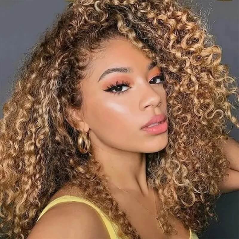 Subella 4/27 Highlight Wig Human Hair Brown Colored HD Transparent Lace Front Wig