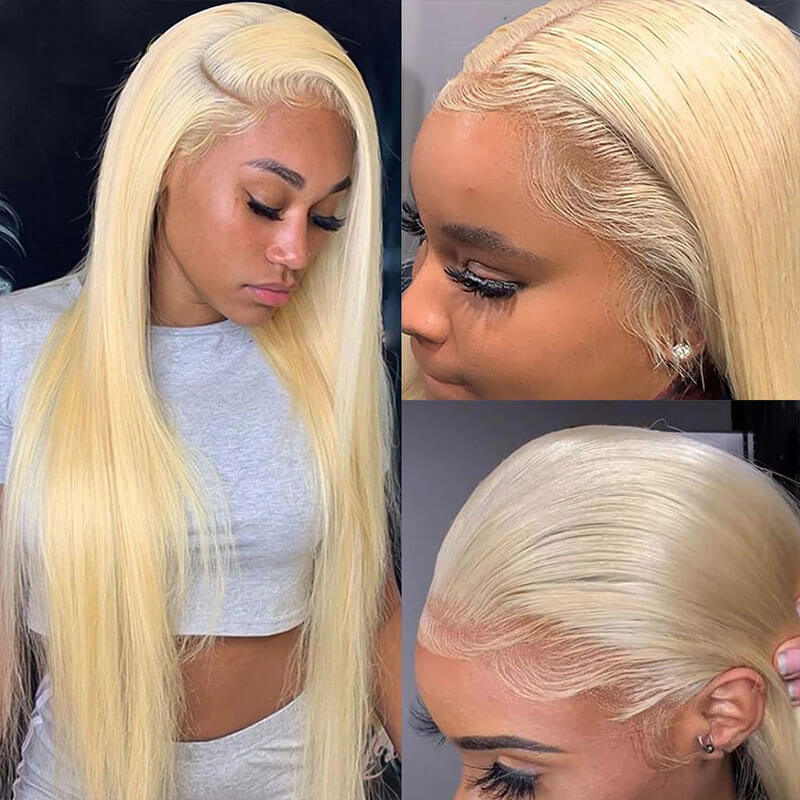 613 Honey Blonde Wigs Brazilian Straight HD Transparent 13x4 Lace Front Human Hair Wigs