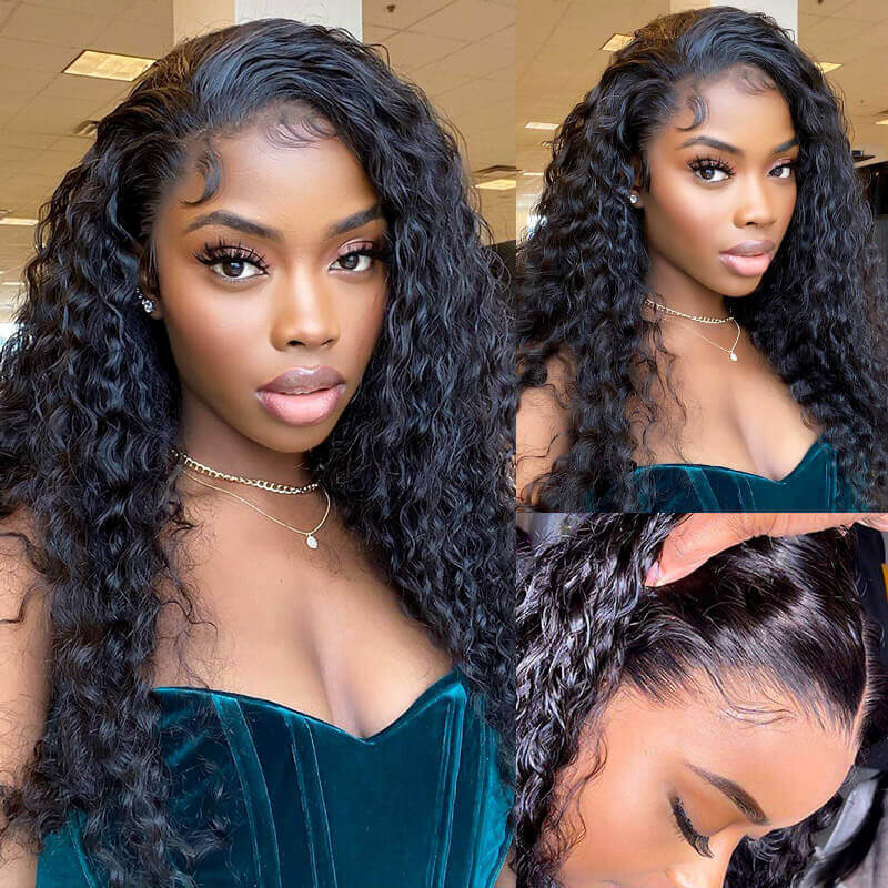 Deep Wave HD Transparent Lace Front Wig Pre Plucked Natural Hairline 100% Human Virgin Hair Wigs