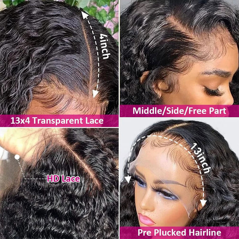 13x4 HD Transparent Lace Frontal Water Wave Wigs Comfortable And Breathable With Natural Hairline