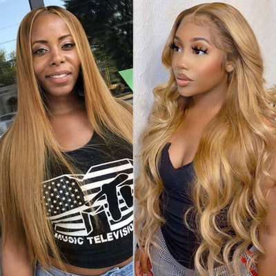#27 Honey Blonde Body Wave Colored 13x4 HD Lace Frontal Wigs and 4x4 Lace Closure Wigs