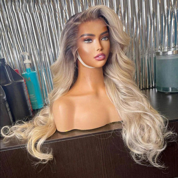 New In Ash Blonde Ombre Wigs Body Wave/Straight 13x4  HD Lace Front Human Hair Wigs 180% Density