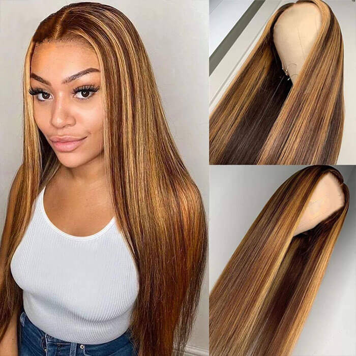 Flash Sale  Highlight Wigs 4/27 Color  4x4 HD Lace Closure Wig Straight Human Hair Wig
