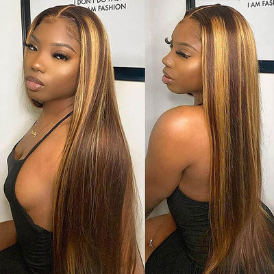 Flash Sale  Highlight Wigs 4/27 Color  4x4 HD Lace Closure Wig Straight Human Hair Wig