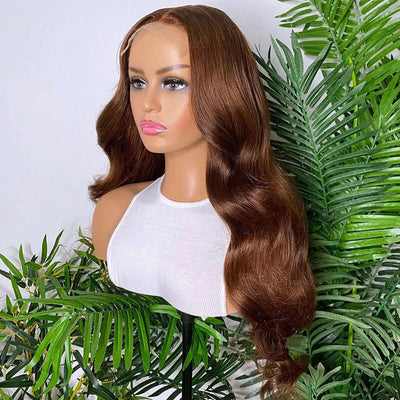 Subella Hair #4 Light Brown Wig Body Wave Human Hair Colored Wig HD Transparent Lace Closure Wig