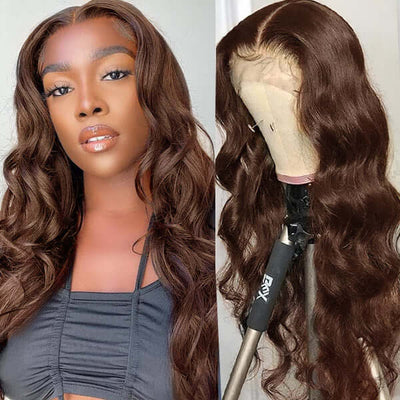 Subella Hair #4 Light Brown Wig Body Wave Human Hair Colored Wig HD Transparent Lace Closure Wig